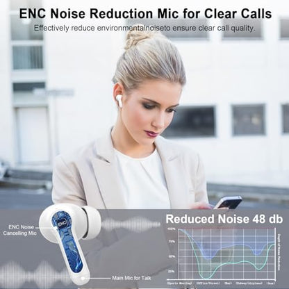 Bluetooth 5.4 Earbuds, 2026 Bass-3.0 Wireless Headphones 3D-Stereo Ear Buds, 4 ENC Noise Cancelling Mic, 40+Hrs USB-C in-Ear Earphones, IP-X7 Waterproof Sport Workout Gym for Laptop Pad Android iOS - color: B-White PRO