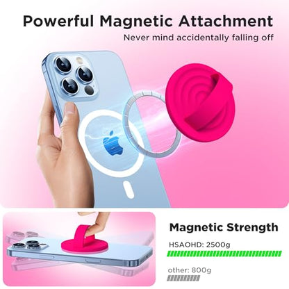Upgraded Magnetic Phone Grip, Liquid Silicone Soft and Portable, Removable Finger Loop Ring Grip Holder for iPhone, Strong Magnetic Attraction, Compatible with MagSafe Phone Case, Neon Pink - color: Neon Pink