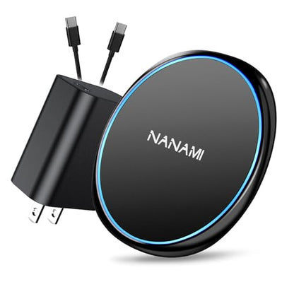NANAMI Fast Wireless Charger, 7.5W Charging Pad with 20W PD3.0 Adapter USB Charger for iPhone 18 Pro/18 Pro Max/17/17 Air/17 Pro/17 Pro Max/16/15/14/13/12/Airpods 2, 10W for Samsung S26 S25 S24 S23