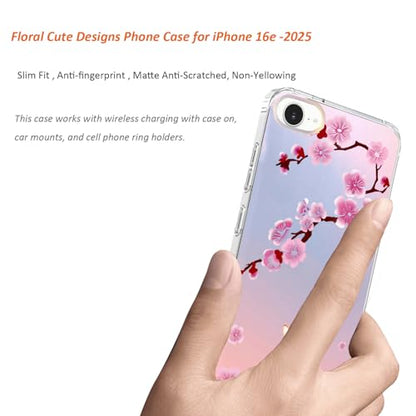 for iPhone 17e & 16e Case: Slim Clear Matte Cute Flowers Floral Design for Girls Women Military Grade Drop Protection TPU Bumper Shockproof Cherry Blossom Silicone Phone Cover (Lucky Fox) - color: Lucky Fox