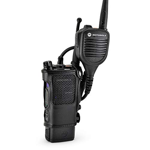 Turtleback Radio Holster for Motorola APX6000 – 2024 Upgraded – Durable Leather Belt Radio Holster with Heavy-Duty Ratcheting 2.25" Belt Loop – All-Button Access – Fits Slim or Extended Battery - color: Black APX6000 Belt Loop