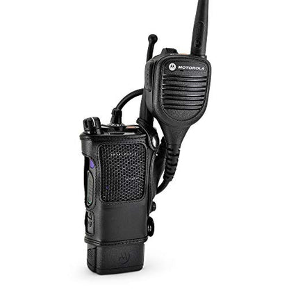 Turtleback Radio Holster for Motorola APX6000 – 2024 Upgraded – Durable Leather Belt Radio Holster with Heavy-Duty Ratcheting 2.25" Belt Loop – All-Button Access – Fits Slim or Extended Battery - color: Black APX6000 Belt Loop