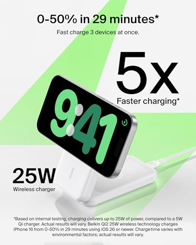 Belkin Qi2.2 25W Wireless 3 in 1 Foldable Fast Charging Station for iPhone - color: White