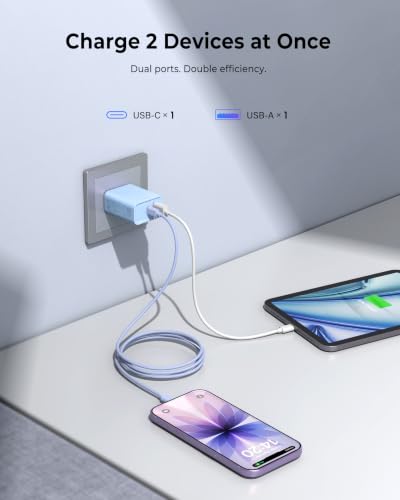 3 Pack USB C Wall Charger, 20W Durable Dual Port QC+PD 3.0 Power Adapter, Double Fast Plug Charging Block for Phone 14/15/16/17 Pro/Pro Max/Plus, XS/XR/X, Watch Series 8/7 Cube - color: Baby Blue