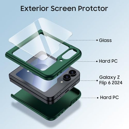 GooseBox for Samsung Galaxy Z Flip 6 Case with Screen Protection,Z Flip 6 Slim HD Clearly Case Ultra-Thin Anti-Scratch Shockproof Phone Case(Green) - color: Flip6-Green