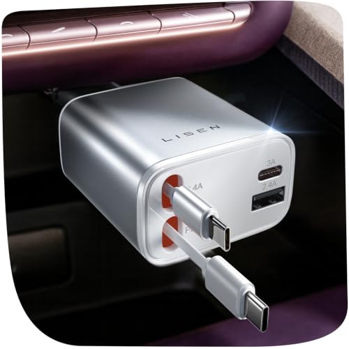 LISEN Retractable Car Charger USB C Fast Charge for iPhone 17 16 15 Pro Max - color: White
