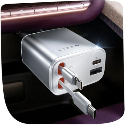 LISEN Retractable Car Charger USB C Fast Charge for iPhone 17 16 15 Pro Max - color: White
