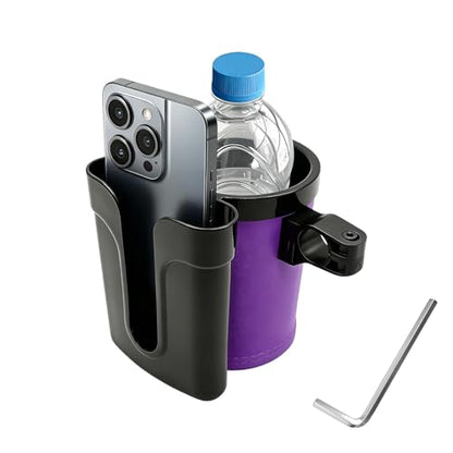 Bike Cup Holder, Bicycle Handlebar Water Bottle Holders with Cell Phone Keys Holder, Universal Drink Bottle Cage for Bike Motorcycle Scooter Stroller Walker Wheelchair (Black & Purple) - color: Black & Purple