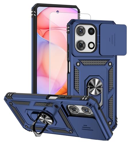 Case for Motorola Moto G Play 2026, Moto G 2026, Moto G 2025 with Tempered Glass Screen Protector, Built in Camera Lens Cover and Ring Holder Kickstand Phone Case (Kickstand-Navy Blue) - color: Kickstand-Navy Blue, size: Moto G 2025/Moto G 2026/Moto G Pla