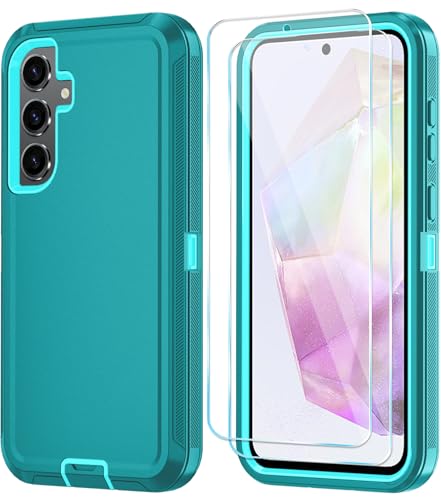 Qinmay Phone Case for Samsung Galaxy A37 5G Case with HD Screen Protector, Heavy Duty Shockproof & Dropproof 3-Layer Cover Phone Case for Galaxy A37,LakeSkyBlue - color: LakeSkyBlue