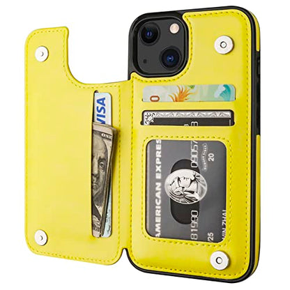 ONETOP for iPhone 13 Wallet Case with Card Holder,Yellow | Kickstand,ID/Cash Holder,Case Wallet with Card Slots,Double Magnetic Clasp,Durable PU Leather Shockproof Cover for Women Men - color: Yellow