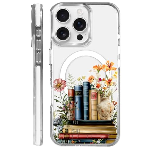 Magnetic Case for iPhone 14 Pro Design On Clear Base, Compatible with MagSafe, Slim Protective Soft TPU Bumper Phone Cover Women Girls Case for iPhone 14 Pro-Clear Book Lover Flower - color: Clear Book Lover Flower, size: iPhone 14 Pro