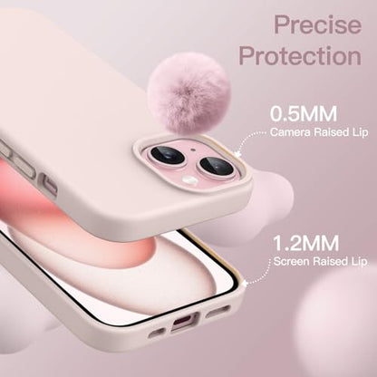 JETech Silicone Case for iPhone 15, Light Pink | Silky Soft Touch, Shockproof Protection, Scratch Resistant, Microfiber Lining - color: Light Pink, size: iPhone 15