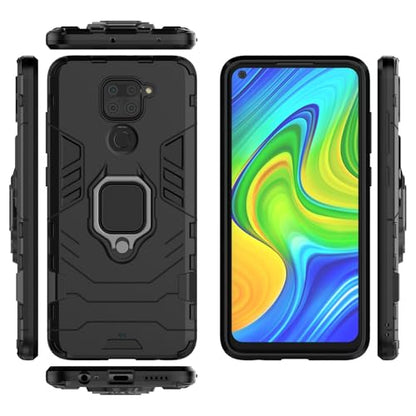 Max Power Digital Magnet Case for Xiaomi Redmi Note 9 Shockproof Hard Phone Cover with Grip, Metal Ring Kickstand Bumper Shell [Compatible with Magnetic Car Mount] (Black) - color: Black, size: Xiaomi Redmi Note 9
