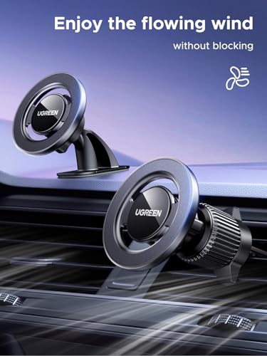 UGREEN Car Phone Mount for Magsafe Magnetic Phone Holder Car Air Vent Dashboard Car Accessories Compatible with iPhone 17 16 15 14 13 12 Pro Max, Strongest Magnet Black