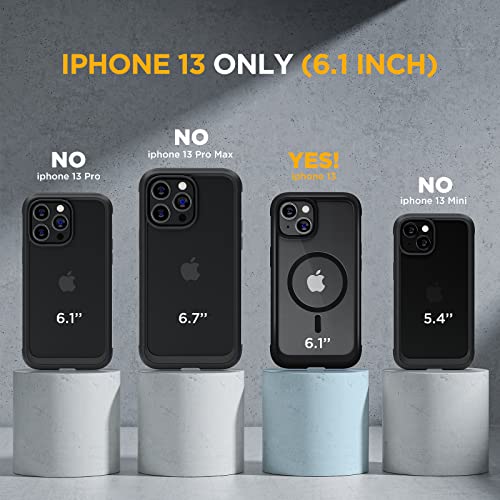 miracase for iPhone 13 Case 6.1'',Full-Body Magnetic Clear Bumper Case with Built-in 9H Tempered Glass Screen Protector,Military Drop Protection Outdoor Phone Case,Black | Full-Body Protection,Magnetic with MagSafe,Military-Grade Drop Protection Outdoor C