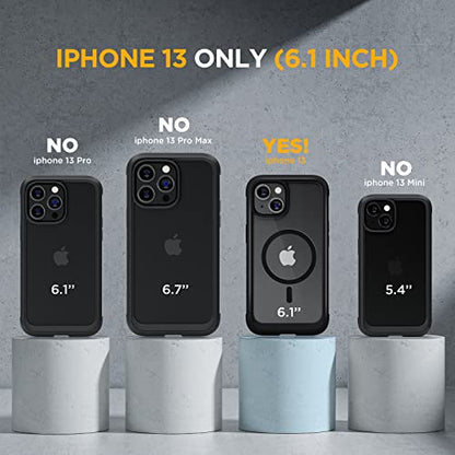 miracase for iPhone 13 Case 6.1'',Full-Body Magnetic Clear Bumper Case with Built-in 9H Tempered Glass Screen Protector,Military Drop Protection Outdoor Phone Case,Black | Full-Body Protection,Magnetic with MagSafe,Military-Grade Drop Protection Outdoor C