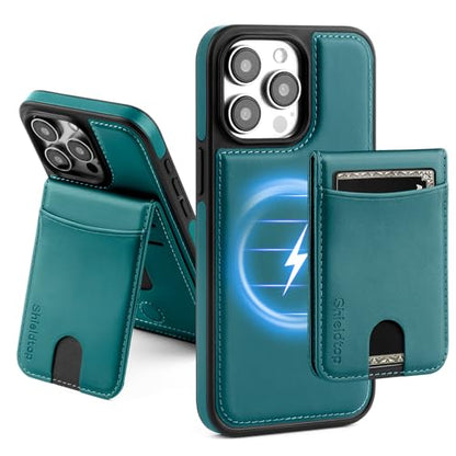 Shieldtop Compatible with MagSafe iPhone 12/12 Pro Wallet Case,Blue Green | 2 in 1 Detachable Magnetic,Credit Card Holder Slots,RFID Blocking,PU Leather,Kickstand,Flip Folio Phone Cover for Men & Women - color: Blue Green, size: iPhone 12/12 Pro 6.1"
