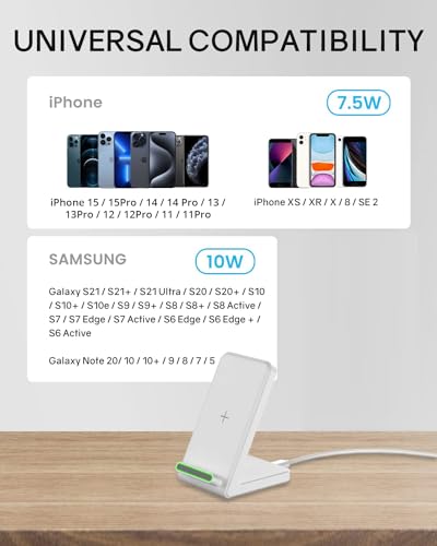 Fast Wireless Charging Station for Phone: CIYOYO 15W Charging Stand Compatible with iPhone 15/14/13/12/11, Samsung Galaxy S23/ S22/ S21/ S20 for Office Bedside Gift - color: Pearl white