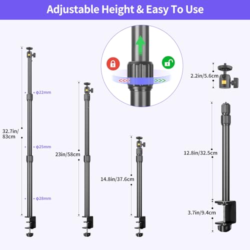 JINSUI Camera Desk Mount with Ball Head, 14"-33" Extendable Light Stand