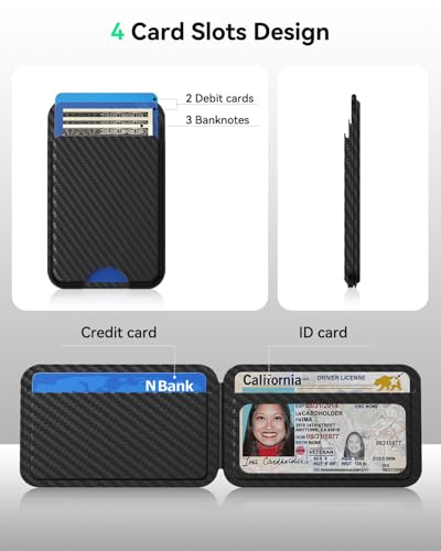 for MagSafe Wallet with Stand, 5 Card Holder, Slim Leather Magnetic Wallet for iPhone 17/16/15/14/13/12 Pro Max Plus Air Series, 3 Card Slots & 1 Cash Slot,Carbon Fiber - color: Carbon Fiber