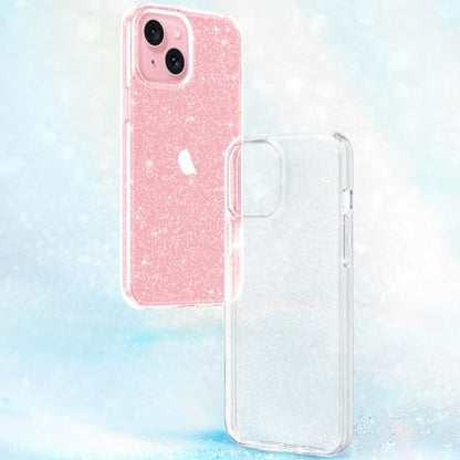 JJGoo Compatible with iPhone 15 Case Glitter, Clear Transparent Soft TPU Sparkle Anti-Scratch Shockproof Protective Phone Bumper, Women Girls Slim Bling Sparkly Phone Case - color: Clear, size: for iPhone 15
