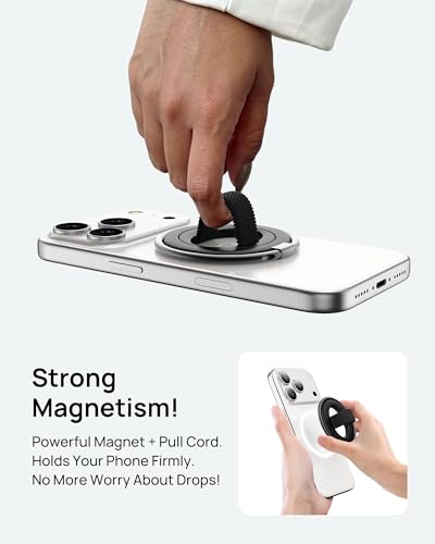SODI Magnetic Phone Ring Holder Grip with N54 Strong Magnet, 3 Detachable Finger Straps, Phone Holder for Hand, Cell Phone Grips for Back of Phone & Kickstand Compatible with iPhone 17 16 15 14 13 12