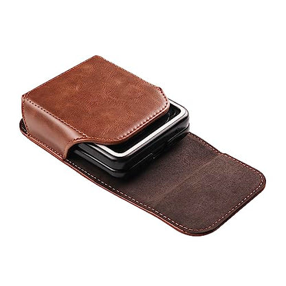Galaxy Z Flip Leather Waist Bag Brown, Mens Leather Mobile Phone Carrying Case with Belt Clip Holder Handbag Compatible with Samsung Galaxy Z Flip 8/7/6/5/4/3 5G SM-F700/F707/F711, Moto RAZR 5G - color: Brown