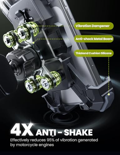 Motorcycle Phone Mount Holder -[Dual Vibration Dampener] [7.2'' Big Phone Friendly] Bike Phone Holder Mount Motorcycle Accessories Bicycle Handlebar Phone Mount for iPhone, Galaxy All Cell Phones