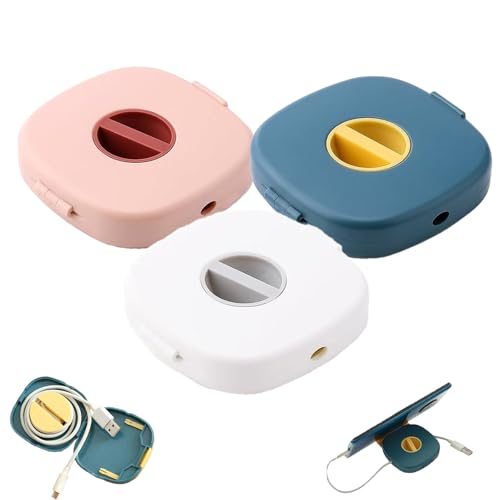 2 in 1 Cable Winder with Phone Stand, Durable Cable Organizer and Charging Stand, Portable Charging Cables Protective Case, for USB, Earphones (Blue+White+Pink) - color: BLUE+WHITE+PINK