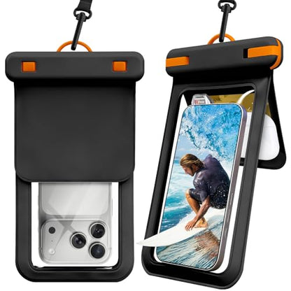Miimall Double Space IPX8 Waterproof Phone Pouch 2 Pack, Floating Waterproof Phone Case with Lanyard for iPhone 17 16 15 14 Pro Max, Phone Dry Bag Cruise Beach & Vacation Essentials 7.2 inch, Black - color: Black
