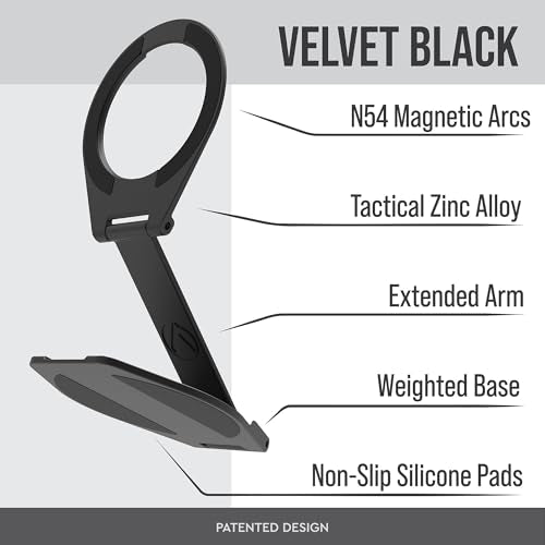 Aerostand: Thinnest Stand for MagSafe Cases and MagSafe PopSockets® - Fits in Any Pocket, Purse or Airplane Tray. Expands 30X, Tactical Zinc Alloy, Includes Travel Pouch. - Midnight