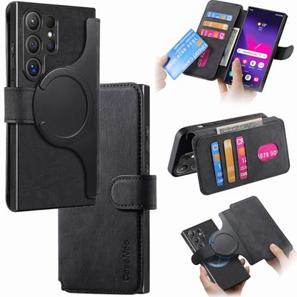 2 in 1 Wallet Case for Samsung Galaxy S25 Ultra CMG Black | PU Leather Magnetic Flip Folio Case with RFID Blocking Card Holder, Credit Card Slots Kickstand, Shockproof Protective Cover - color: Black, size: Samsung Galaxy S25 Ultra