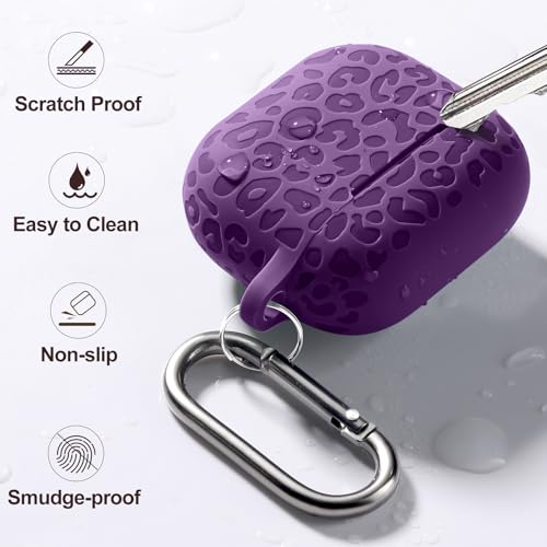 Compatible with AirPod Case 3rd Generation, Leopard Engraved Soft Silicone Skin Cover Full Protective Case,Compatible with Apple AirPod 3rd Generation Case,Front LED Visible - color: Darkpurple, size: AirPods 3rd Case