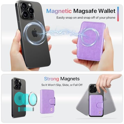 Magnetic Phone Wallet Card Holder Compatible with MagSafe Phones and Cases, 5 Slots Fit 7 Cards, RFID Blocking, 1 ID Window, Slim Luxury Leather Mag Safe Wallet for Women Men, Pastel Purple - color: Glossy Pastel Purple