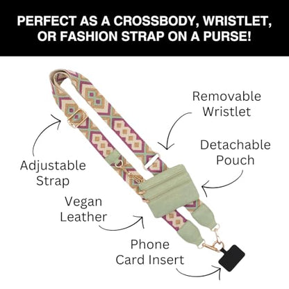 Save the Girls Clip & Go Phone Lanyard with Wallet Pouch, Green/Purple - color: Green/Purple