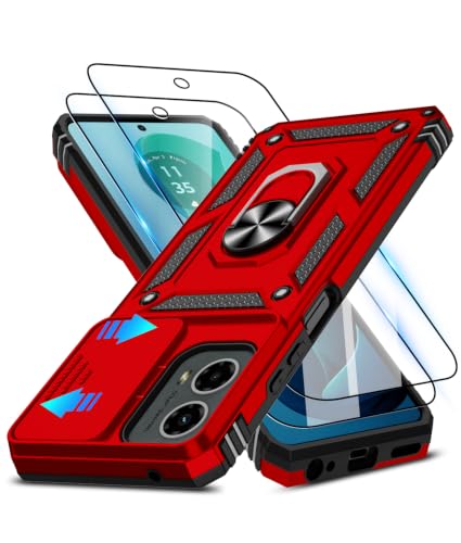 ATUMP for Moto G-5G 2024 Case with Camera Lens Cover & HD Screen Protector(2 Pcs), [10FT Military Grade Drop Protection] Magnetic Ring Holder Kickstand Protective Cover for Motorola G 5G 2024, Red - color: Red, size: Moto G 5G 2024 - 6.6 Inch