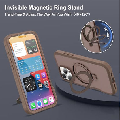 Compatible with iPhone 16 Pro Case with Magnetic Ring Stand [Compatible with Mag-Safe] [Built-in Screen Protector] Military-Grade Drop Protection Matte Translucent Phone Case, Desert Brown - color: Desert Brown, size: Iphone 16 Pro