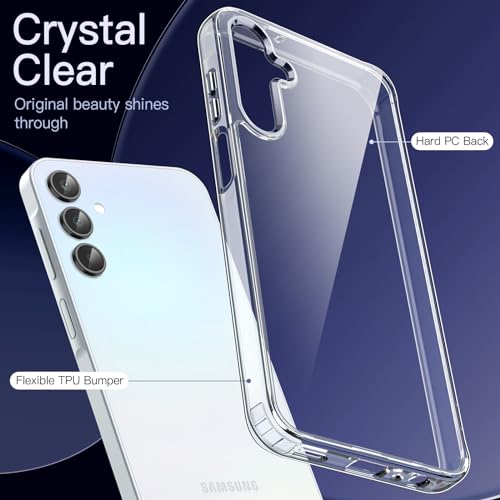 JETech Case for Samsung Galaxy A15, Anti-Yellowing, Clear | Shockproof Protection, Scratch Resistant Hard PC Back, Durable Transparent TPU Bumper - color: Clear, size: Galaxy A15
