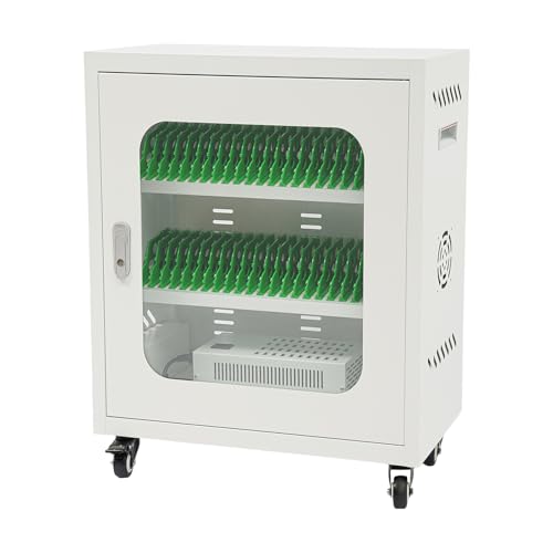 40-Device Charging Station, Charging Cabinet for Cellphones, Rechargeable Cellphone Locker Storage Charging Station, USB Cell Phone Charging Cart with Cable Management & Lock - color: White-40 Slots