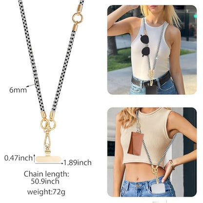 Phone Lanyard Crystal Phone Strap Crossbody, Black White - color: Black White