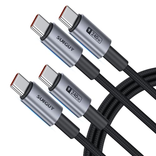 SUNGUY 240W USB C to USB C Cable [5FT, 2-Pack] Fast Charging Long Cord - size: 5FT+5FT
