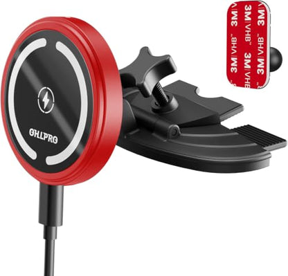 OHLPRO CD Slot Magsafe Car Mount Charger for iPhone 17 Wireless Car Charger - color: Red