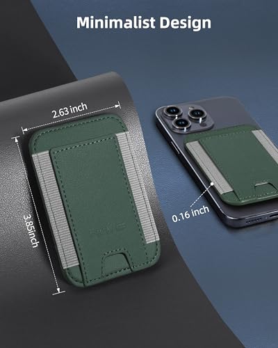 HiWe for MagSafe Wallet, 7 Cards Holder for Phone Case, RFID Blocking - color: Green Wallet - Grey Band