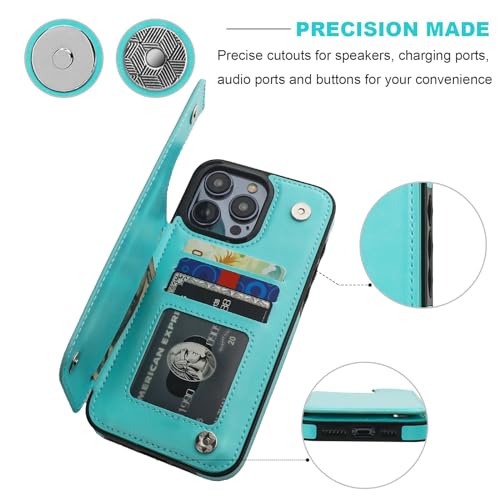 ONETOP for iPhone 15 Pro Max Wallet Case with Credit Card Holder,LightBlue | Kickstand,ID/Cash Holder,Case Wallet with Card Slots,Double Magnetic Clasp,Durable PU Leather Shockproof Cover for Women Men - color: Light Blue