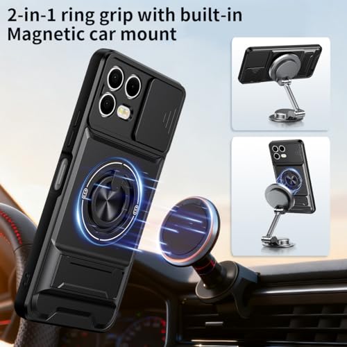 Compatible for T-Mobile Revvl 8 Pro TMRV08P5G Phone Case with HD Screen Protector, [Slide Camera Cover] [3 Stand Ways] Ring Holder Kickstand Military Grade Shockproof Protective Cover Case - Black - color: Revvl 8 Pro Black