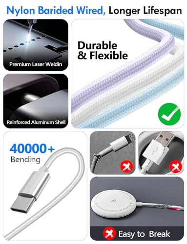 2Pack Travel Essentials for Apple Watch Charger,3-in-2 Multi Charging Cable - color: White, size: 2Pack-5 FT