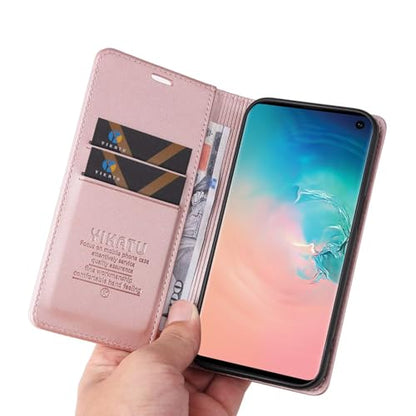 Compatible with Samsung Galaxy S10 Wallet Case PU Leather Flip Folio Case with Card Holder Magnetic Closure Shockproof Protective Phone Cover Rose Gold - color: Rose Gold, size: Samsung S10