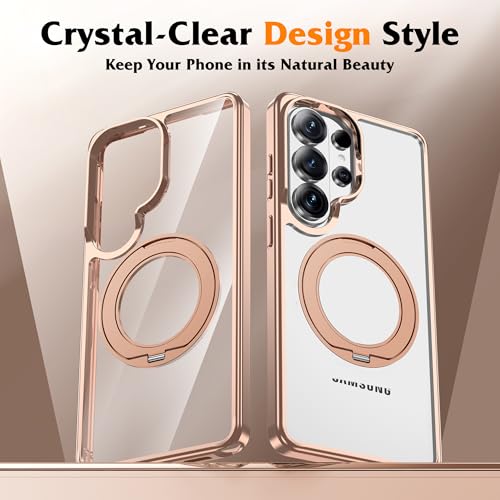 Compatible with Clear Samsung Galaxy S26 Ultra Case with 360° Invisible Magnetic Ring Stand [Compatible with Mag-Safe] Shockproof Plating Phone Case for S26 Ultra 6.9",Desert Gold - color: Desert Gold, size: Samsung Galaxy S26 Ultra
