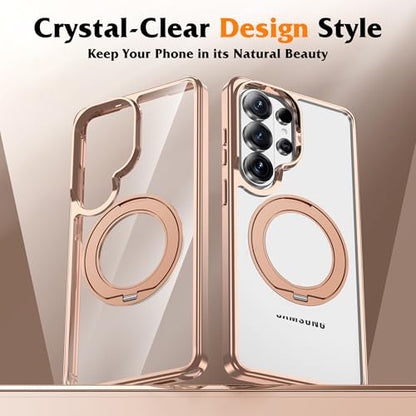 Compatible with Clear Samsung Galaxy S26 Ultra Case with 360° Invisible Magnetic Ring Stand [Compatible with Mag-Safe] Shockproof Plating Phone Case for S26 Ultra 6.9",Desert Gold - color: Desert Gold, size: Samsung Galaxy S26 Ultra